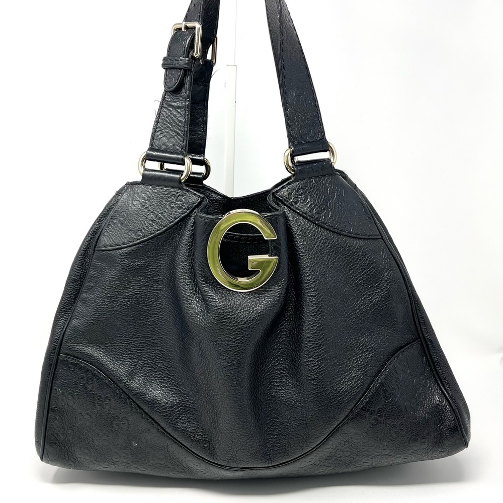 Vintage Gucci Charlotte GG Logo Monogram Shoulder Hobo Bag Tote Black Leather - Picture 2 of 14